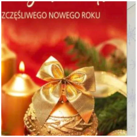 kartka okolicznosciowa z oplatkiem wesolych swiat zlote bombki maki b6