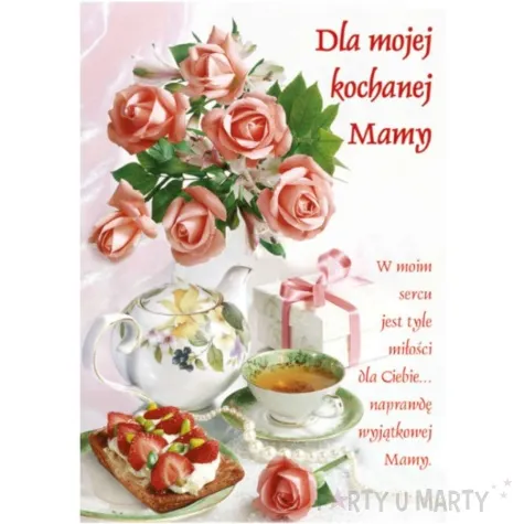 kartka z pozytywka dzien matki dla kochanej mamy herbatka pol maki 14x20 cm