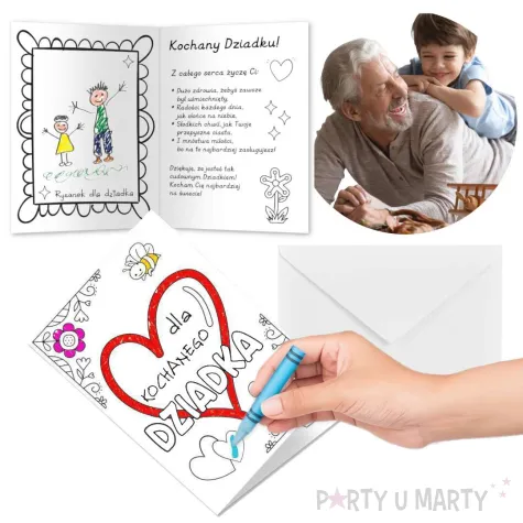kartka z zyczeniami laurka kochanemu dziadkowi kolorowanka 14 8x10 5 cm