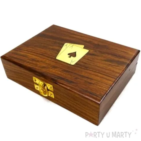 karty do gry drewniane pudelko i dwie talie kemis