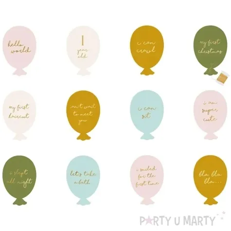 karty do zdjec 12 miesiecy baloniki partydeco 12 szt