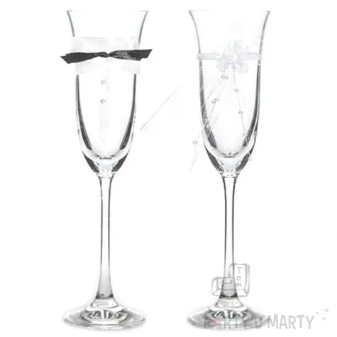 kieliszki do szampana welon bialy 2szt zlota kol