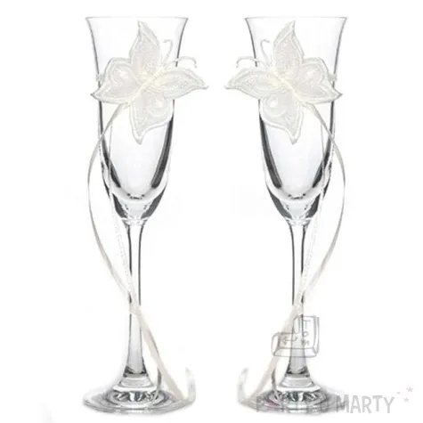 kieliszki do szampana z motylkami kremowe 2 szt