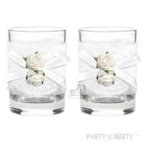 kieliszki do wodki z koronka i rozyczkami 2 szt