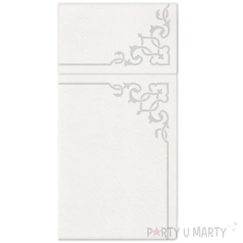 kieszonka na sztucce airlaid elegancki ornament srebrna paw 40 cm 25 szt