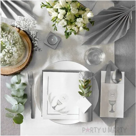 kieszonka na sztucce airlaid komunia hostia srebrne paw 40 cm 25 szt