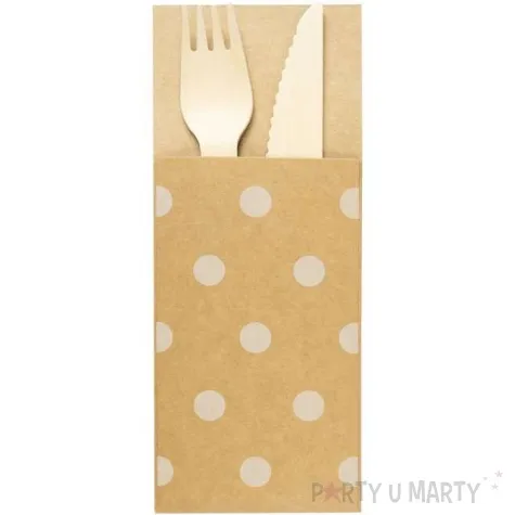 kieszonka na sztucce biale kropki bezowa arpex 8 5 x 20 cm 6 szt