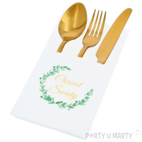 kieszonka na sztucce chrzest swiety listki bialy partycollection 20 szt