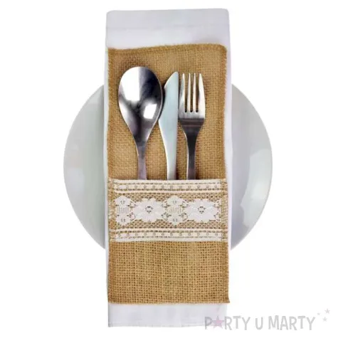 kieszonka na sztucce jutowe etui z koronka arpex 2 szt