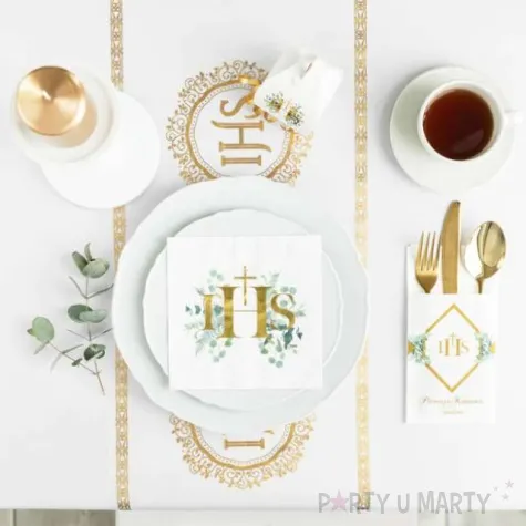 kieszonki na sztucce komunia swieta ihs eukaliptus partypal 40 cm 16 szt