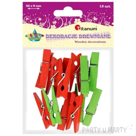 klamerki drewniane mix titanum 3 5cm 15 szt