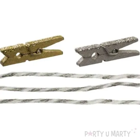 klamerki ozdobne drewniane 3 cm zloto srebrne sznurek titanum 24 szt