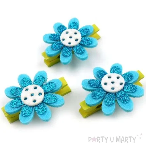 klamerki ozdobne kwiatki blekitne 3 szt