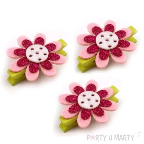 klamerki ozdobne kwiatki rozowe 3 szt