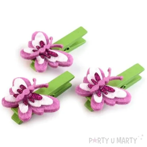 klamerki ozdobne motylki rozowe ciemne 3 szt