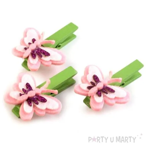 klamerki ozdobne motylki rozowe jasne 3 szt