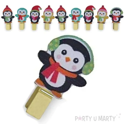 klamerki ozdobne pingwinki w czapeczkach titanum 10 szt