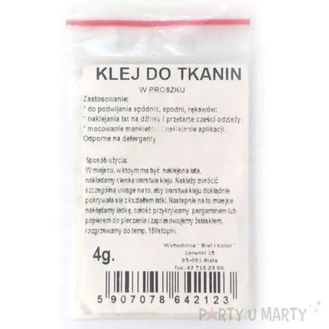klej naprawczy do tkanin proszek 4g biel i kolor