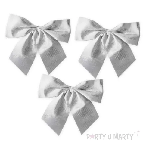kokardki dekoracyjne na prezent srebrne partypal 3 szt