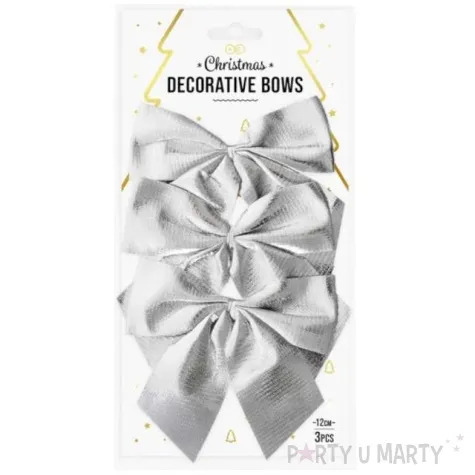 kokardki dekoracyjne na prezent srebrne partypal 3 szt