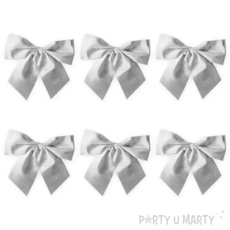kokardki dekoracyjne na prezent srebrne partypal 6 szt