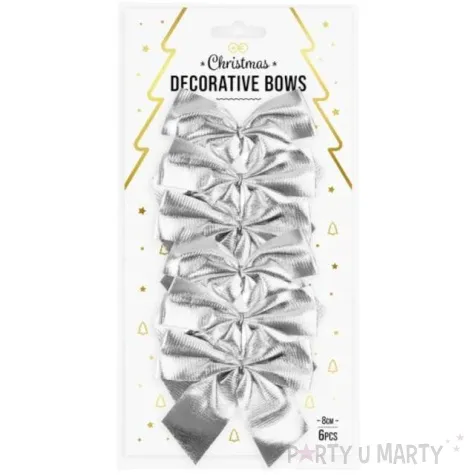 kokardki dekoracyjne na prezent srebrne partypal 6 szt