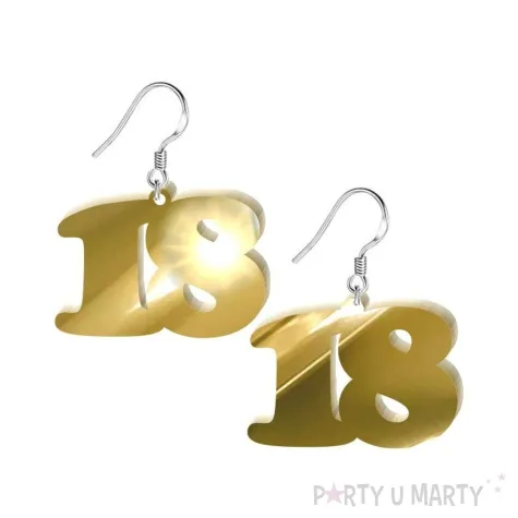 kolczyki 18 urodziny zloty lustrzany 38x25 mm
