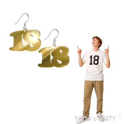 kolczyki 18 urodziny zloty lustrzany 38x25 mm