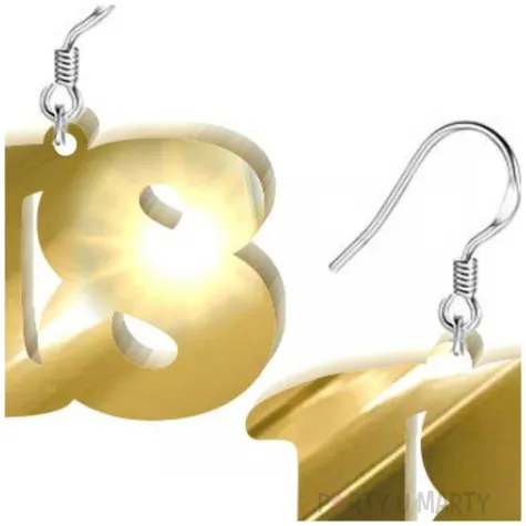 kolczyki 18 urodziny zloty lustrzany 38x25 mm