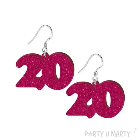 kolczyki 20 urodziny rozowy brokat 38x25 mm