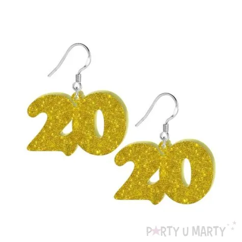 kolczyki 20 urodziny zloty brokat 38x25 mm