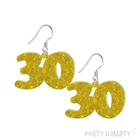 kolczyki 30 urodziny zloty brokat 38x25 mm