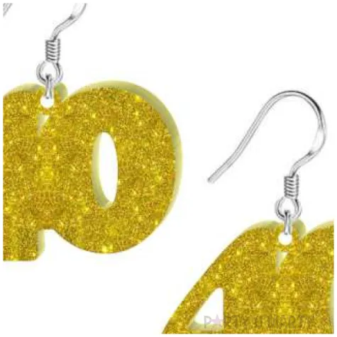 kolczyki 40 urodziny zloty brokat 38x25 mm