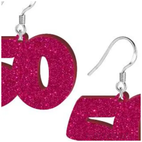 kolczyki 50 urodziny rozowy brokat 38x25 mm