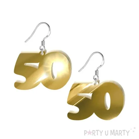 kolczyki 50 urodziny zloty lustrzany 38x25 mm