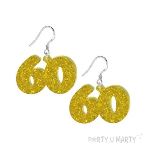 kolczyki 60 urodziny zloty brokat 38x25 mm