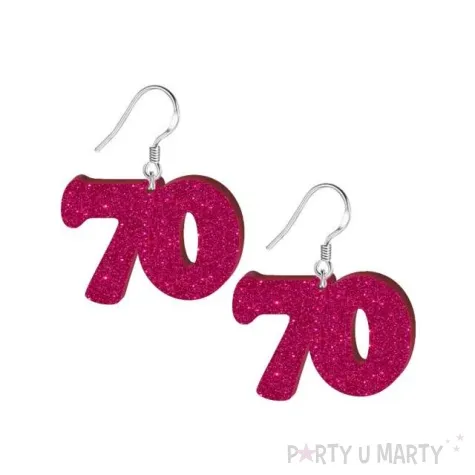 kolczyki 70 urodziny rozowy brokat 38x25 mm