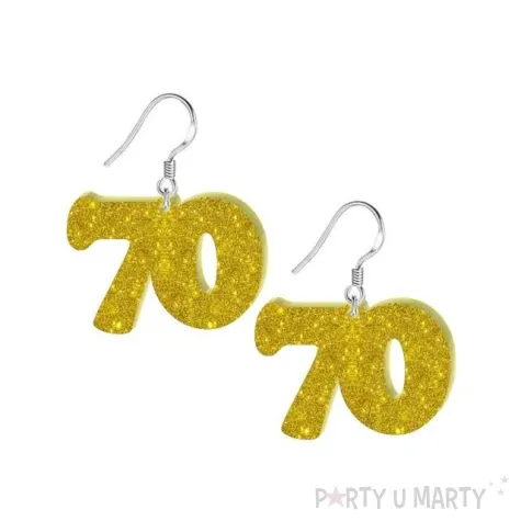 kolczyki 70 urodziny zloty brokat 38x25 mm