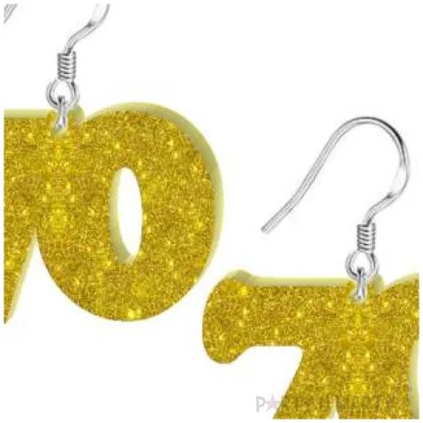 kolczyki 70 urodziny zloty brokat 38x25 mm