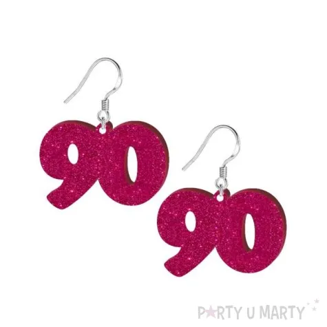 kolczyki 90 urodziny rozowy brokat 38x25 mm