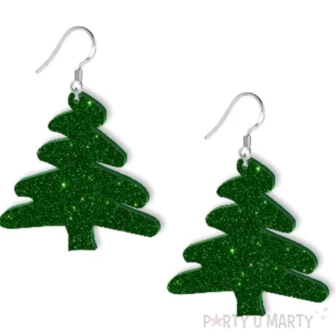kolczyki choinka zielony brokatowy 45x45 mm