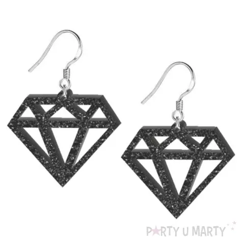 kolczyki diamenty czarny brokat 35x30 mm