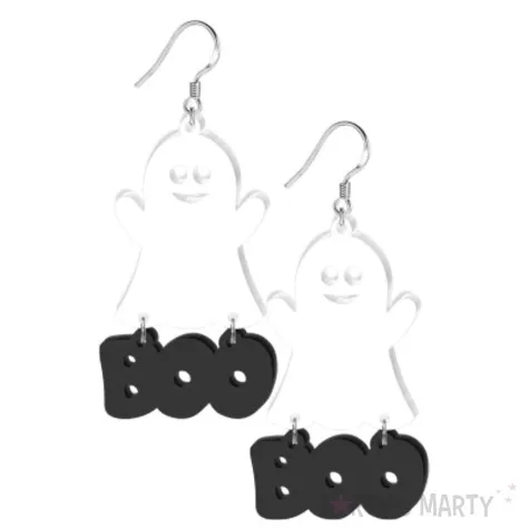 kolczyki duszek z napisem boo bialo czarne 35x60 mm