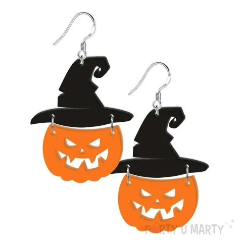 kolczyki dynie w kapeluszach pomaranczowo czarne 40x50 mm