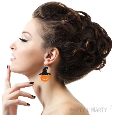 kolczyki dynie w kapeluszach pomaranczowo czarne 40x50 mm