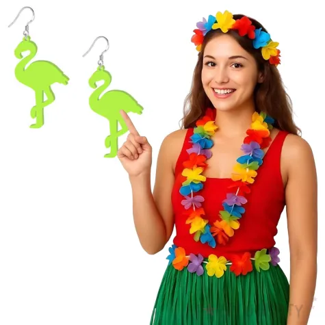 kolczyki flamingi neonowe zielone 35x60 mm