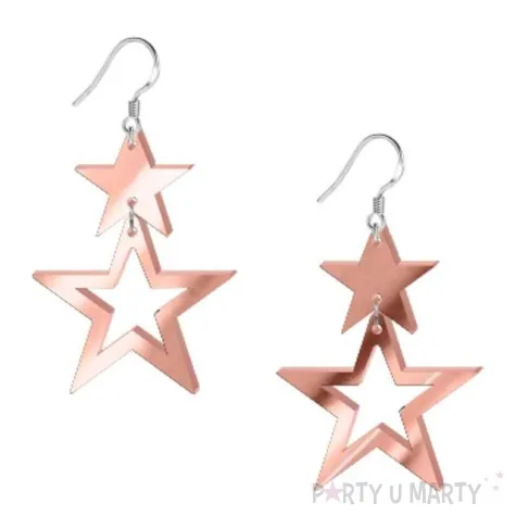 kolczyki gwiazdki blysk rose gold lustrzane 40x55 mm