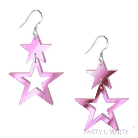 kolczyki gwiazdki blysk rozowe lustrzane 40x55 mm