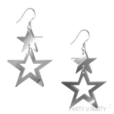 kolczyki gwiazdki blysk srebrne lustrzane 40x55 mm