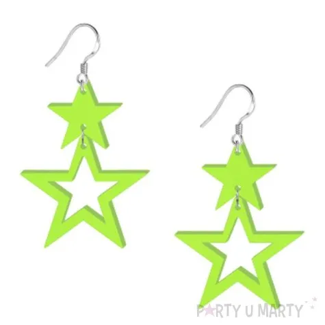 kolczyki gwiazdki neonowe zielone 40x55 mm